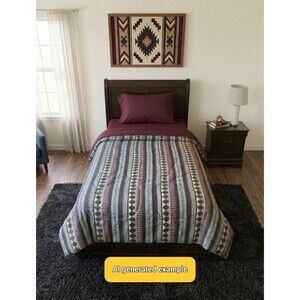 Vintage 90s Springs Southwestern Twin  Comforter Set Teal Purple Geometric Aztec